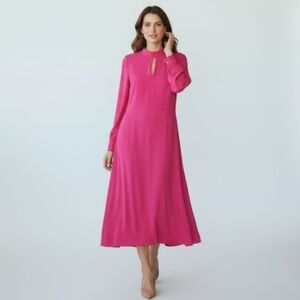 Elegant Padded Shoulder Pink Long Sleeve Dress Medium